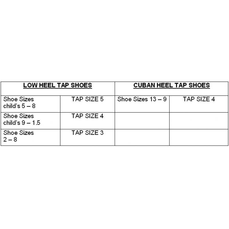 capezio tap shoe size chart